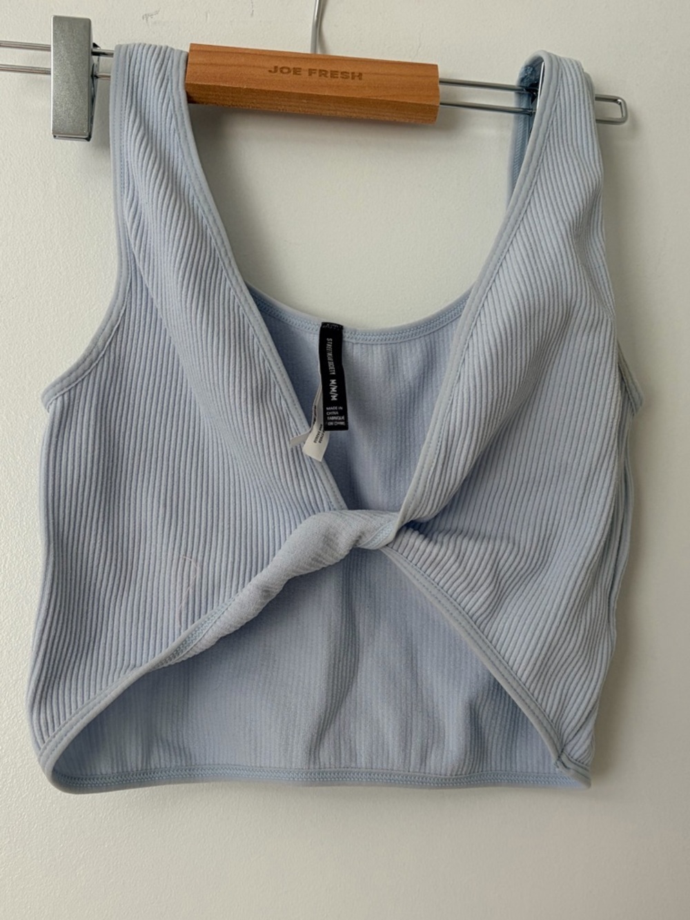Ribbed Twist-Front Crop Tank Top - Light Blue